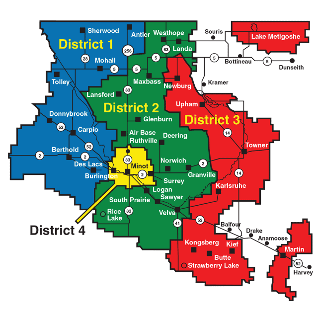 Image of the director districts with towns with districts hightlighted by different colors