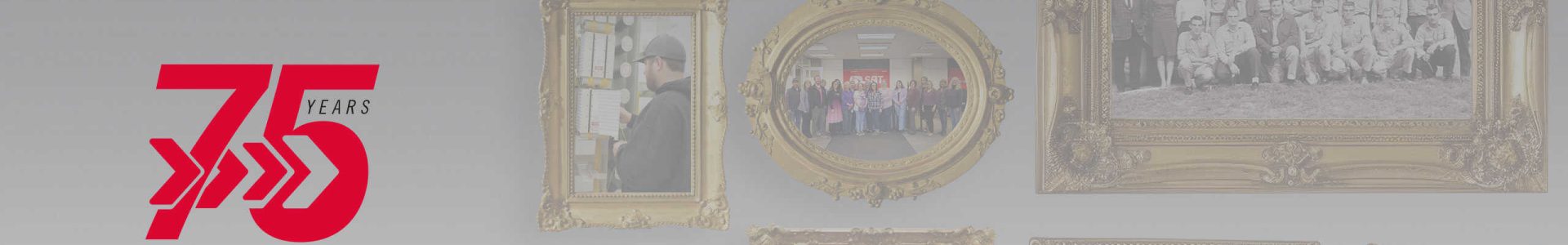 75TH Anniversary logo with framed photos from the SRT photo archive